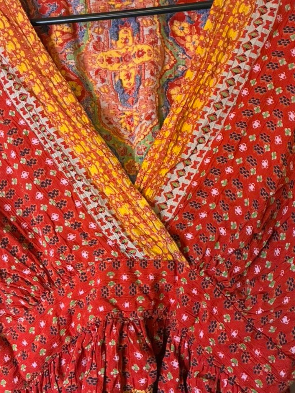 Angie Boho Bell Sleeve Peasant Top Size M Festival Hippie Rayon Blouse - Picture 2 of 5